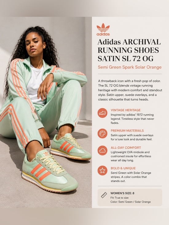 adidas Shoes - Adidas ARCHIVAL RUNNING SHOES SATIN SL 72 OG Shoes Semi Green Spark Solar Orange